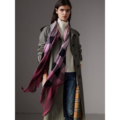 Burberry Ombre Washed Check Silk Scarf, Rose 